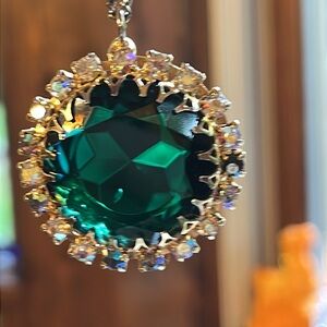 Vintage large faceted green open back glass Crystal & Aurora Borealis pendant